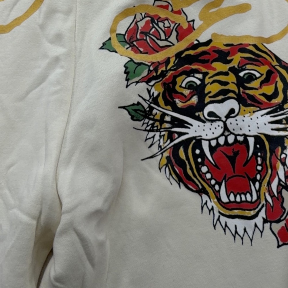 Ed Hardy Womens Sweatpants 1X Ivory Cotton Blend Jogger Tiger Rose Graphic NWT - Picture 7 of 11